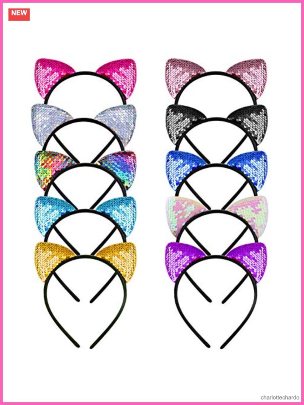 Cat Ears Headbands Reversible Sequin Hair Accessories for Girls and Women